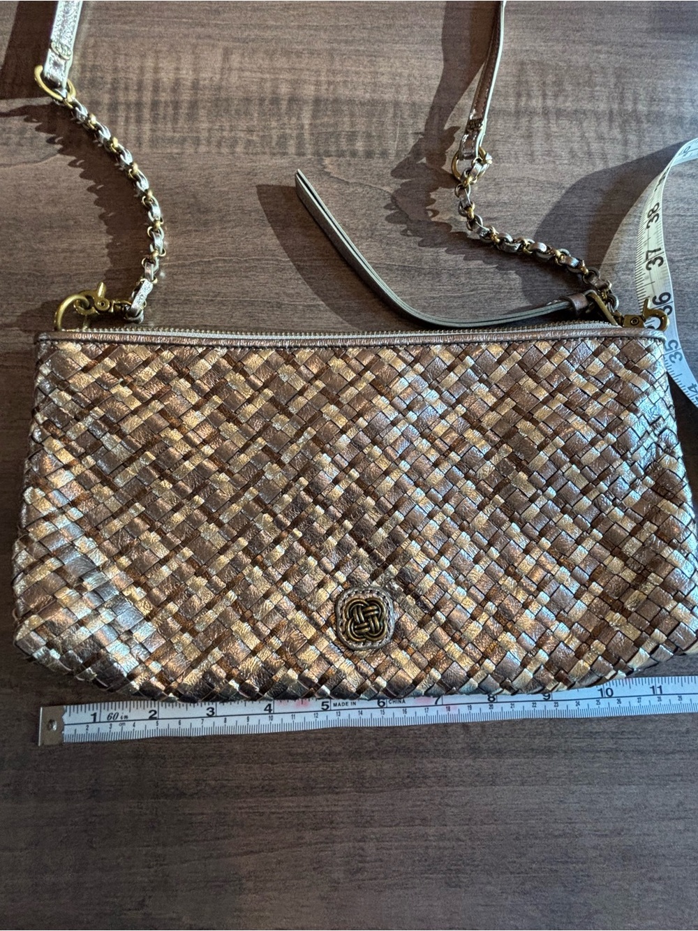 Elliott Lucca Metallic Woven Leather Convertible Shoulder Bag Clutch